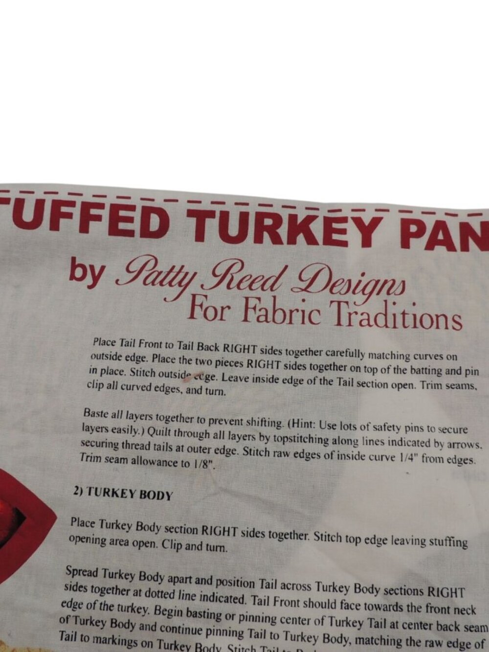 Patty Reed Designs Cut & Sew Stuffed Turkey Panel Uncut